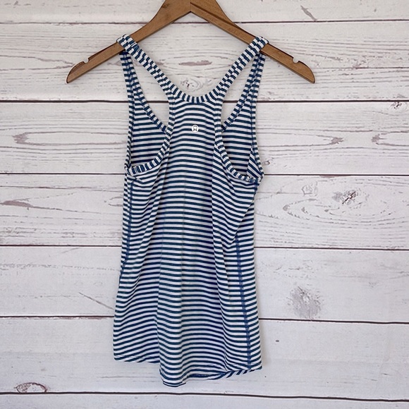 LULULEMON Cool Racerback Pigment Blue White Narrow Bold Stripe Tank SZ Small Est - Picture 6 of 7